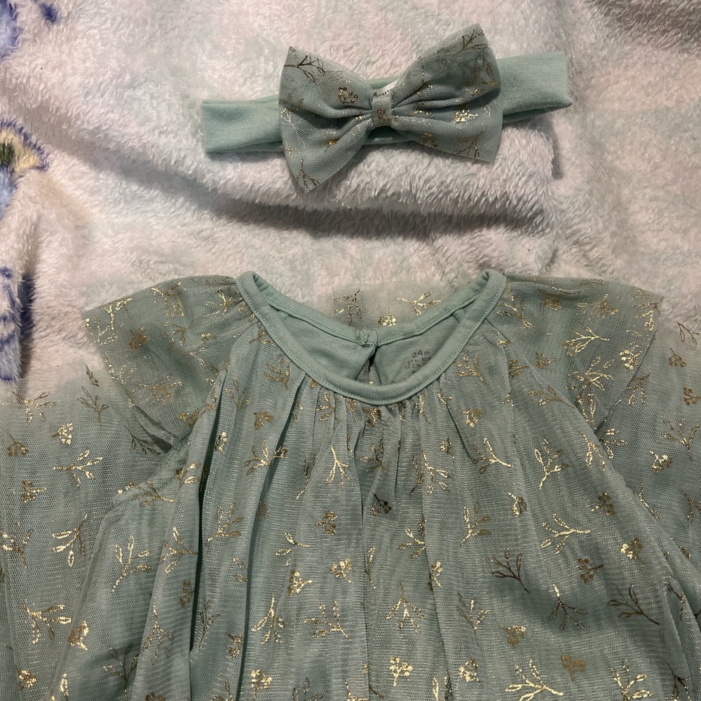 Baby Starters Mint Dress with Gold Details